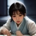 半糖次元内容编辑小满，短发女性，坐在电脑前专注地整理链接，桌上摆放着茶和笔记本